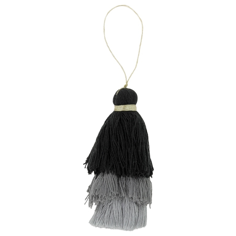 TEXTILE BEADS - TASSEL COTTON - THREE-LAYER - 8cm BLACK-GRAY-GRAY (LIGHT) 59 - PACKAGE 20pcs.