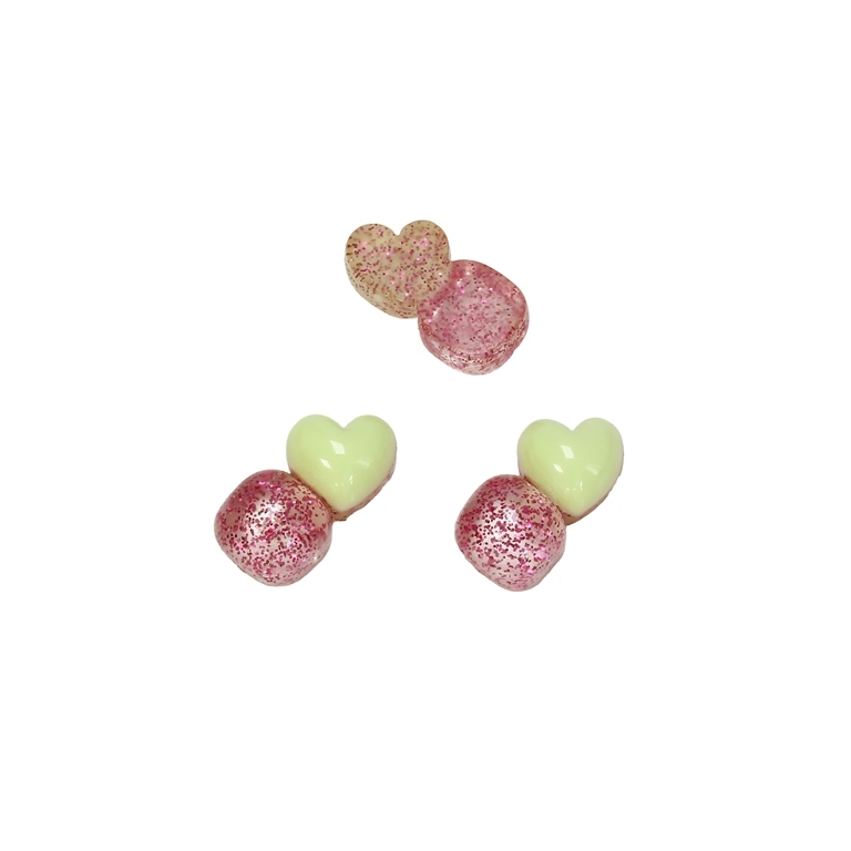 PLASTIC BEADS - RESIN 3D - FOR GLUING - HEART AND CIRCLE 01 TRANSPARENT - 18x9x7мм CYCLAMEN-PINK (LIGHT) - PACKAGE 60pcs.