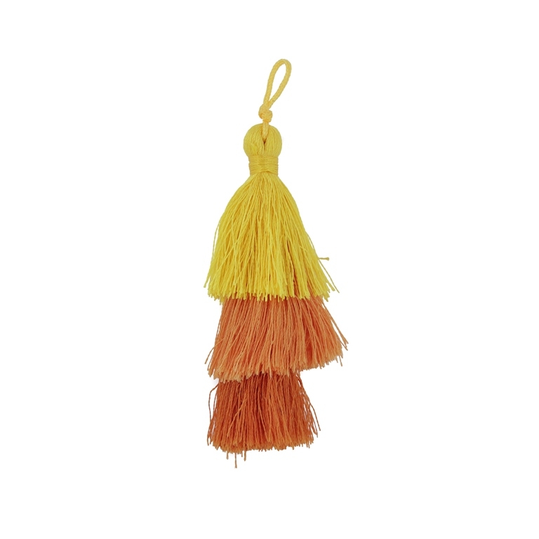 TEXTILE BEADS - TASSEL POLYESTER - THREE-LAYER - 7cm YELLOW (DARK)-ORANGE-ORANGE (DARK) 99 - PACKAGE 20pcs.