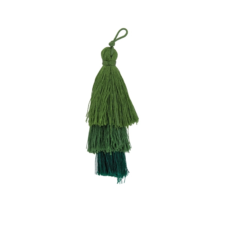 TEXTILE BEADS - TASSEL POLYESTER - THREE-LAYER - 7cm GREEN MILITARY-GREEN (DARK)-PETROLEUM 85 - 2pcs.