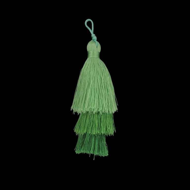 TEXTILE BEADS - TASSEL POLYESTER - THREE-LAYER - 7cm GREEN (LIGHT)-GREEN-GREEN GRASSY 83 - PACKAGE 20pcs.