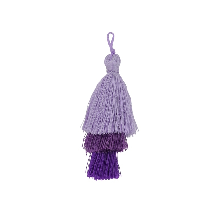 TEXTILE BEADS - TASSEL POLYESTER - THREE-LAYER - 7cm PURPLE (LIGHT)-PURPLE-PURPLE (DARK) 95 - PACKAGE 20pcs.