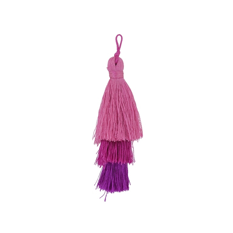 TEXTILE BEADS - TASSEL POLYESTER - THREE-LAYER - 7cm PINK-CYCLAMEN-VIOLET 92 - PACKAGE 20pcs.