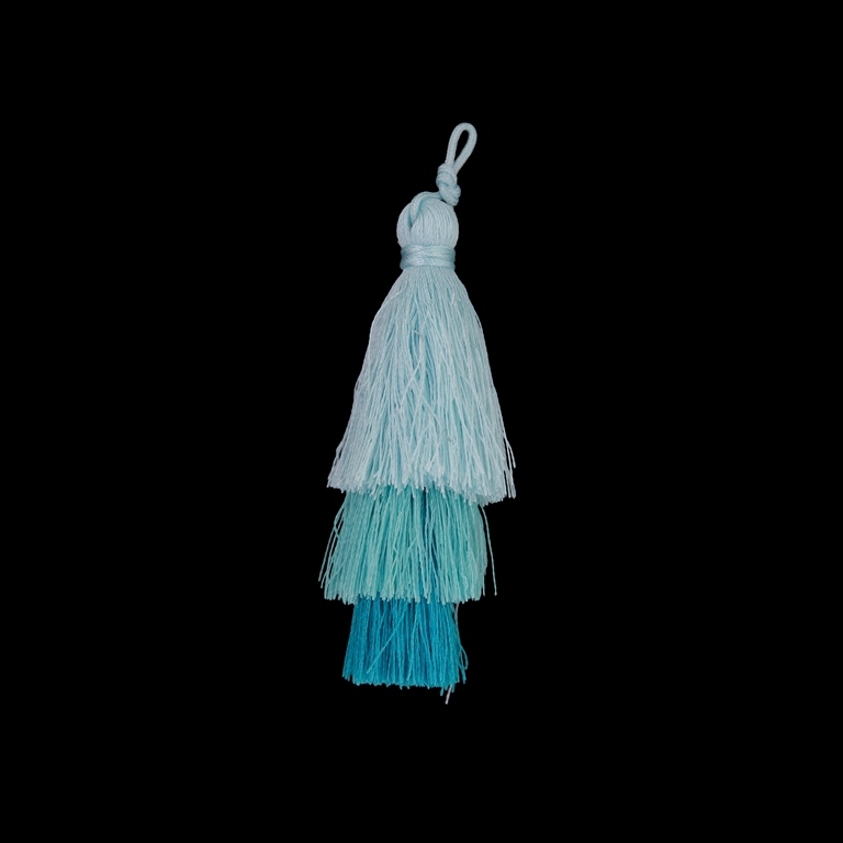 TEXTILE BEADS - TASSEL POLYESTER - THREE-LAYER - 7cm BLUE (LIGHT)-BLUE (LIGHT)-BLUE 82 - PACKAGE 20pcs.