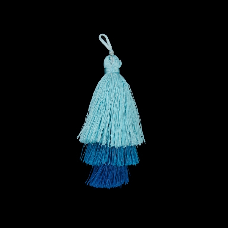 TEXTILE BEADS - TASSEL POLYESTER - THREE-LAYER - 7cm BLUE (LIGHT)-BLUE-BLUE 87 - PACKAGE 20pcs.