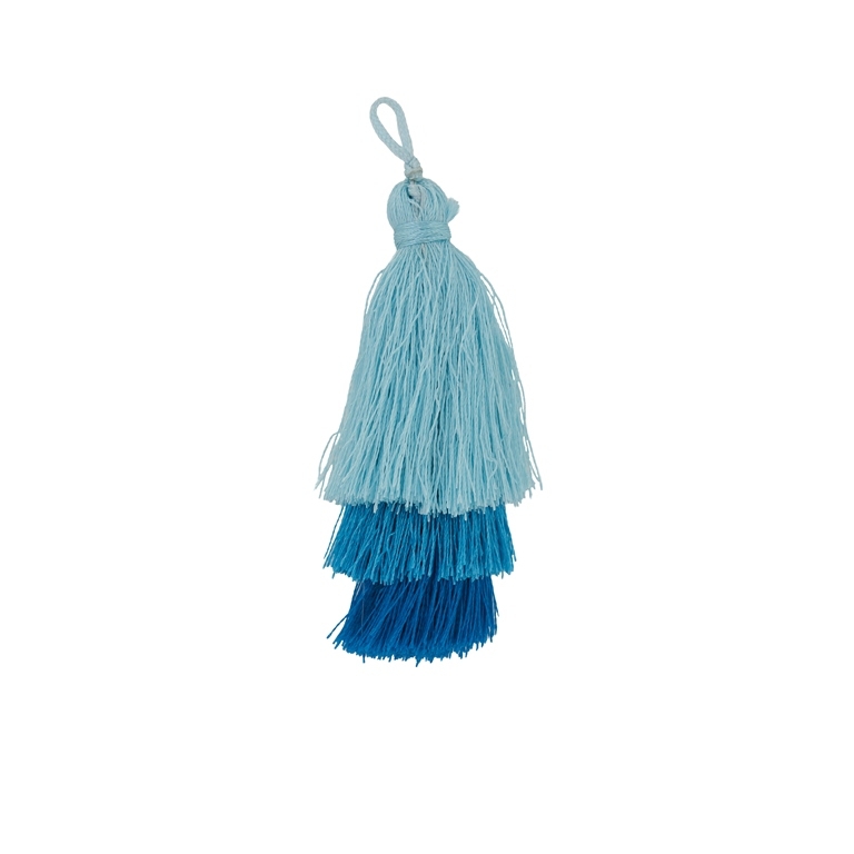 TEXTILE BEADS - TASSEL POLYESTER - THREE-LAYER - 7cm BLUE (LIGHT)-BLUE-BLUE 104 - 2pcs.