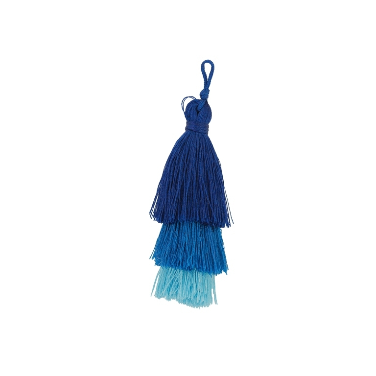 TEXTILE BEADS - TASSEL POLYESTER - THREE-LAYER - 7cm BLUE (DARK)-BLUE-BLUE (LIGHT) 86 - PACKAGE 20pcs.