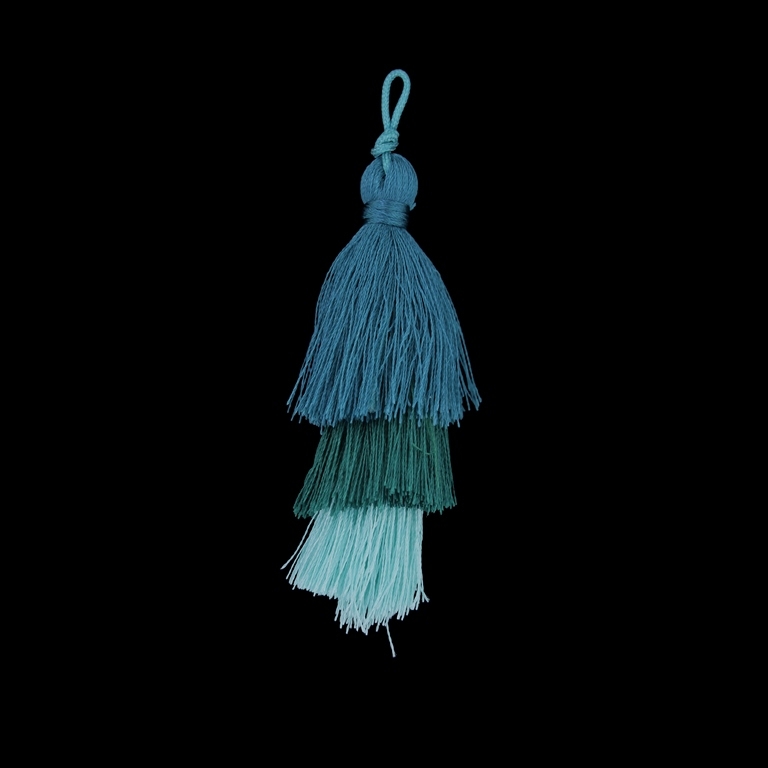 TEXTILE BEADS - TASSEL POLYESTER - THREE-LAYER - 7cm TURQUOISE-TURQUOISE GREEN-MINT 96 - PACKAGE 20pcs.