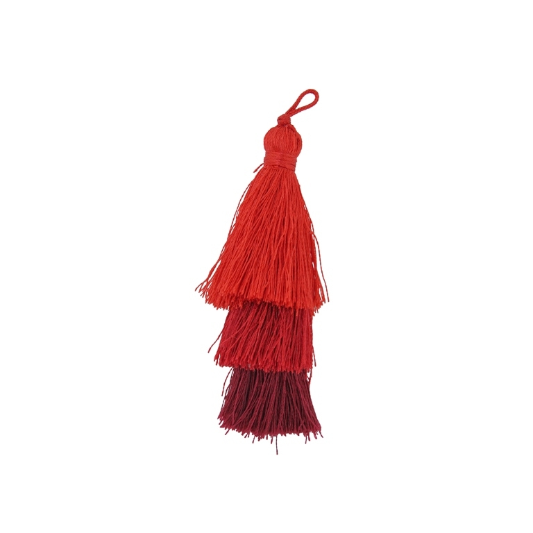 TEXTILE BEADS - TASSEL POLYESTER - THREE-LAYER - 7cm RED (LIGHT)-RED-BORDEAUX 100 - 2pcs.