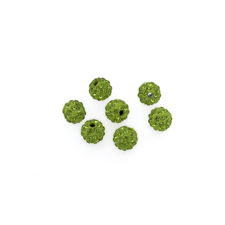 SHAMBALA TYPE - POLYMER WITH CRYSTALS - BALL - 8mm GREEN 21 - 10pcs. Hole-1.8mm 