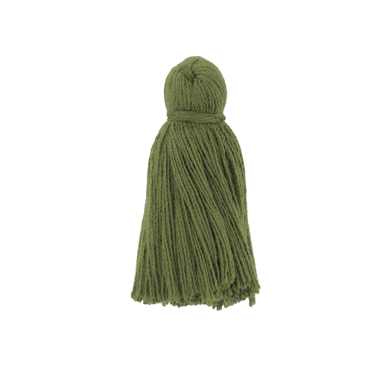 TEXTILE BEADS - TASSEL COTTON - 4.0cm GREEN MILITARY 127 - PACKAGE 50pcs.