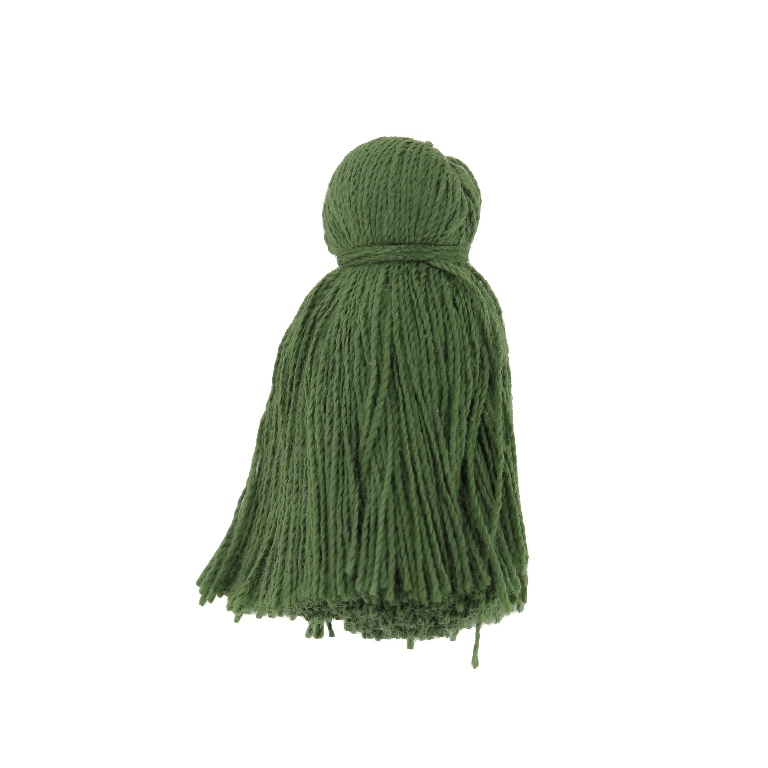 TEXTILE BEADS - TASSEL COTTON - 4.0cm GREEN MILITARY 128 - PACKAGE 50pcs.