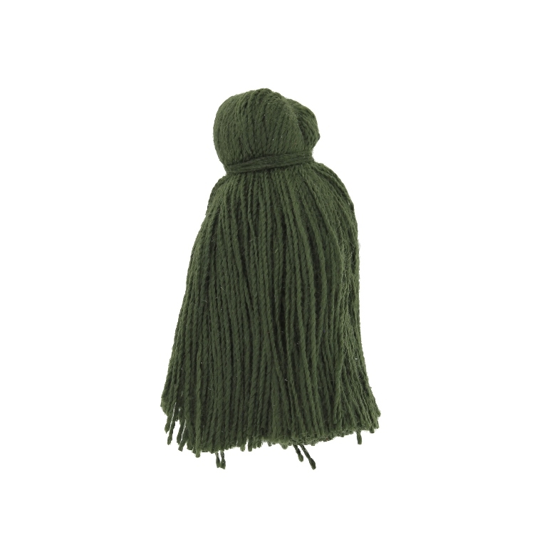 TEXTILE BEADS - TASSEL COTTON - 4.0cm GREEN MILITARY 129 - 5pcs.