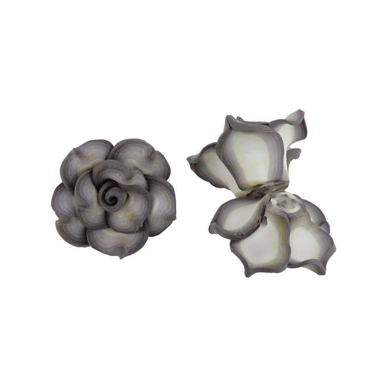 POLYMER CLAY FIMO BEADS - ROSE 01 MULTICOLORED - 25x12mm CHAMPAGNE-GRAY-GRAY (DARK) 03 - 10pcs. Hole-2.0mm