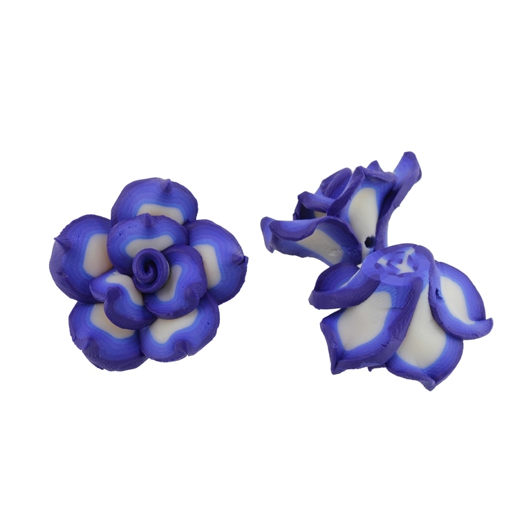 POLYMER CLAY FIMO BEADS - ROSE 01 MULTICOLORED - 25x15mm WHITE-BLUE-BLUE (DARK) 04 - PACKAGE 100pcs. Hole-2.0mm