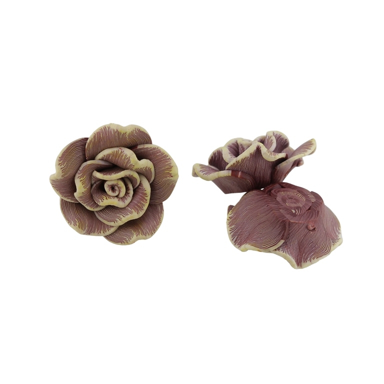 POLYMER CLAY FIMO BEADS - ROSE 02 STRIPES - 26x12mm CHAMPAGNE-BORDEAUX 31 - 10pcs. Hole-2.0mm