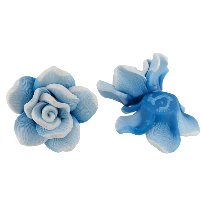 POLYMER CLAY FIMO BEADS - ROSE 02 STRIPES - 32x16mm WHITE-BLUE SKY (LIGHT) 35 - 7pcs. Hole-2.0mm