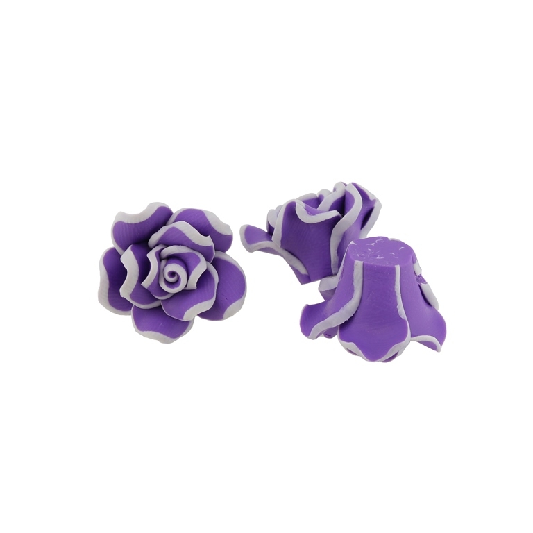 POLYMER CLAY FIMO BEADS - ROSE 02 EDGE - 22x14mm PURPLE AND WHITE 28 - 10pcs. Hole-2.0mm