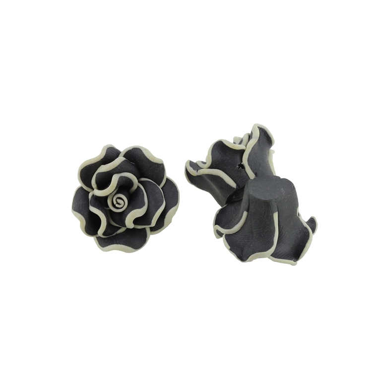 POLYMER CLAY FIMO BEADS - ROSE 02 EDGE - 22x14mm BLACK AND ECRU 30 - PACKAGE 100pcs. Hole-2.0mm