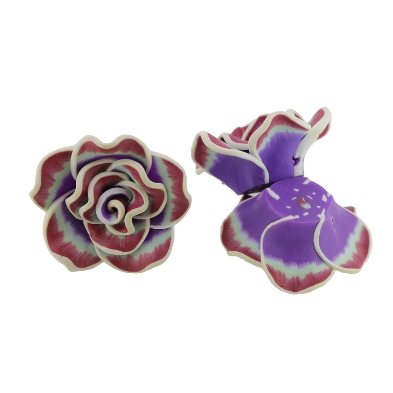 POLYMER CLAY FIMO BEADS - ROSE 02 MULTICOLORED - 30x12mm PURPLE-BLUE (LIGHT)-BORDEAUX 39 - PACKAGE 70pcs. Hole-2.0mm