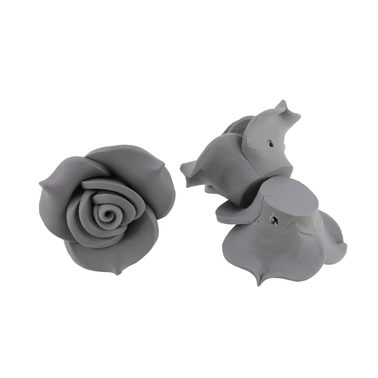 POLYMER CLAY FIMO BEADS - ROSE 03 MONOCHROME - 26x14mm GRAY 36 - 10pcs. Hole-2.0mm