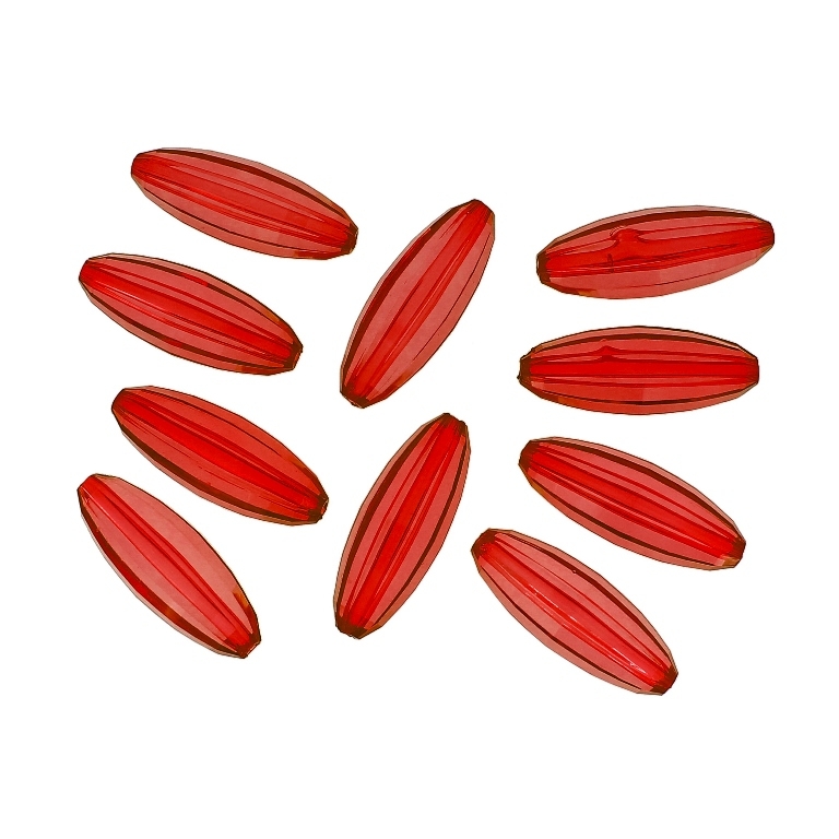 TRANSPARENT PLASTIC BEADS - ELLIPSE FACETED 03 - 33x12mm RED V12 - PACKAGE 500g Hole-2.0mm (190pcs.)