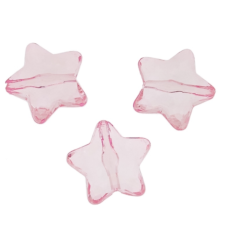 TRANSPARENT PLASTIC BEADS - STAR 04 FACETED - 28x27x13mm PINK (LIGHT) V03 - 50g Hole-3.0mm (11pcs.)