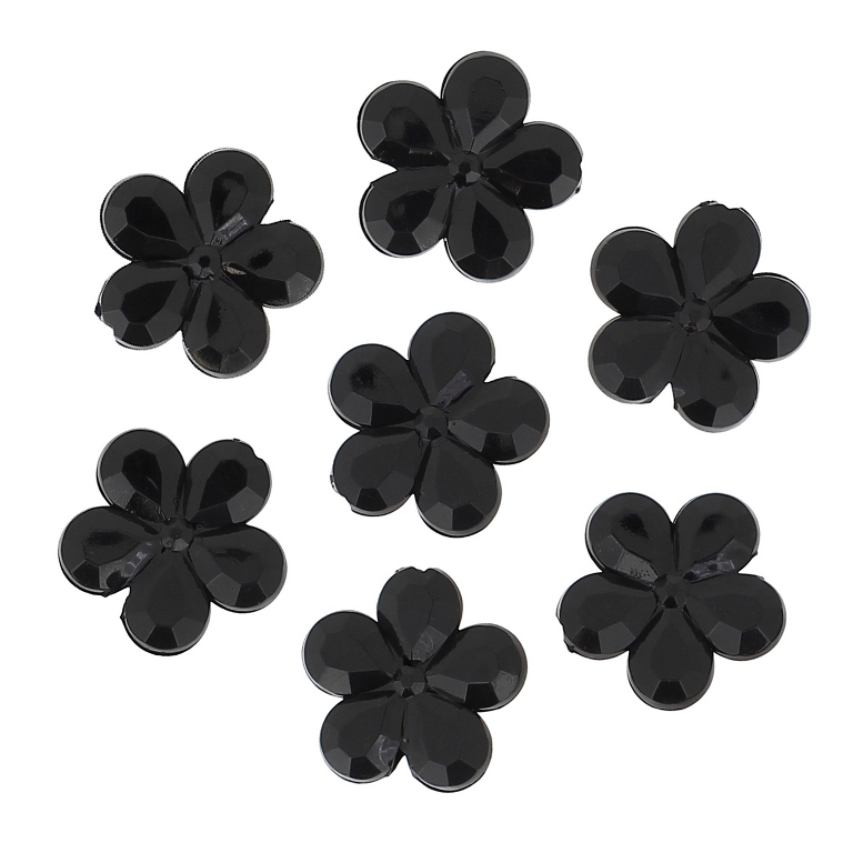 TRANSPARENT PLASTIC BEADS - FLOWER 03 FACETED - 13x3.5mm BLACK V72 - 50g Hole-1.5mm (135pcs.)