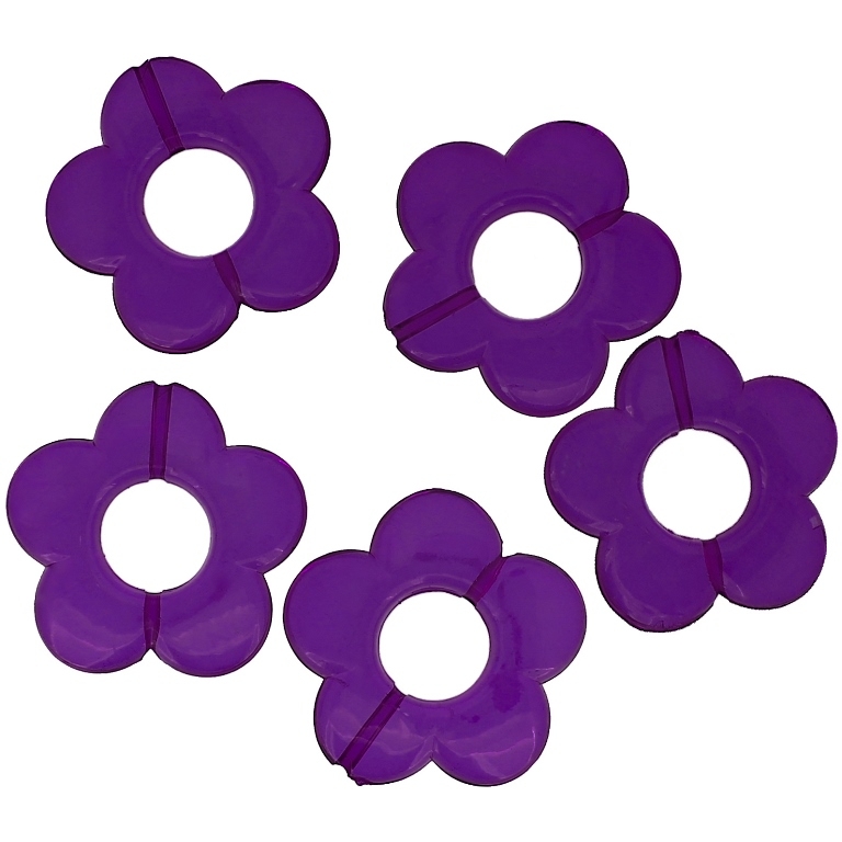 TRANSPARENT PLASTIC BEADS - FLOWER 06 - INNER HOLE 12mm - 30x5mm PURPLE (DARK) V51 - PACKAGE 500g Hole-2.0mm (193pcs.)