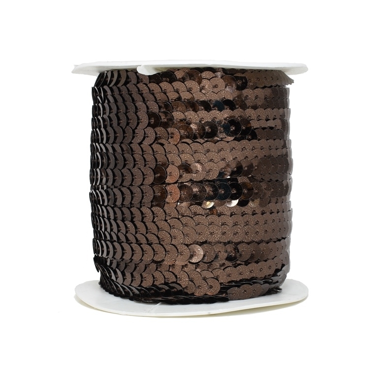 SEQUIN RIBBON WITH THREAD - MODEL 01 FLAT - METALLIC - CIRCLE 6mm - BROWN (DARK) 10 - ROLL 80yards(73m)