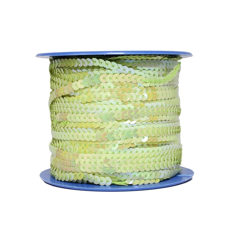 SEQUIN RIBBON WITH THREAD - MODEL 01 FLAT - SOLID АВ - CIRCLE 5mm - RESEDA 25 - ROLL 80yards(73m)