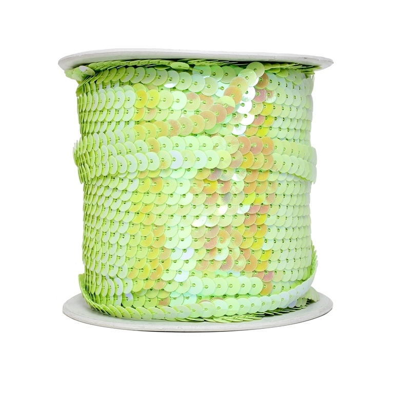 SEQUIN RIBBON WITH THREAD - MODEL 01 FLAT - SOLID АВ - CIRCLE 6mm - RESEDA 14 - ROLL 80yards(73m)