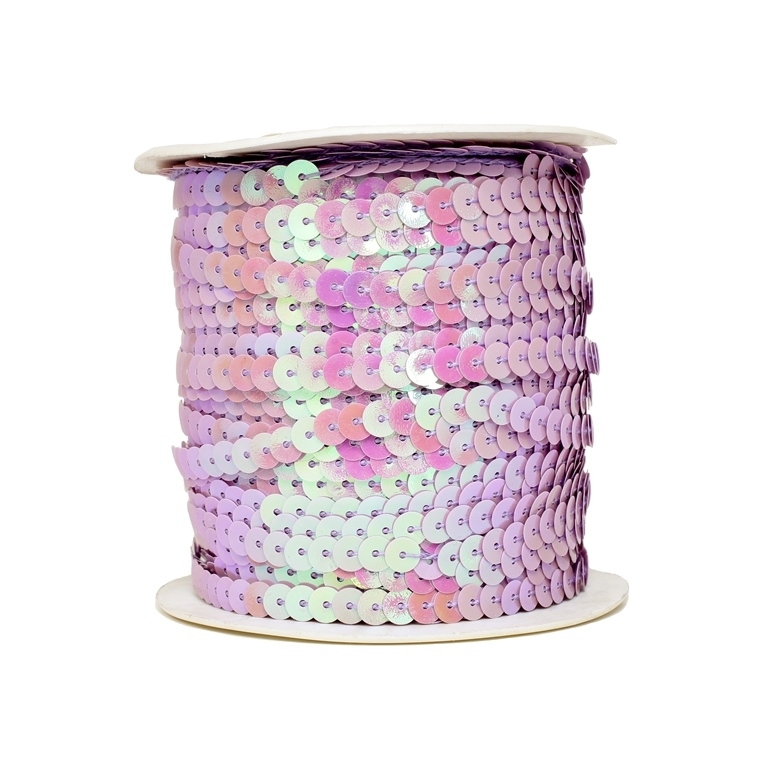 SEQUIN RIBBON WITH THREAD - MODEL 01 FLAT - SOLID АВ - CIRCLE 6mm - PINK (LIGHT) 19 - ROLL 80yards(73m)