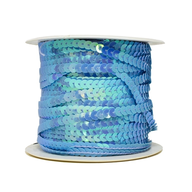 SEQUIN RIBBON WITH THREAD - MODEL 01 FLAT - SOLID АВ - CIRCLE 6mm - BLUE 18 - ROLL 80yards(73m)