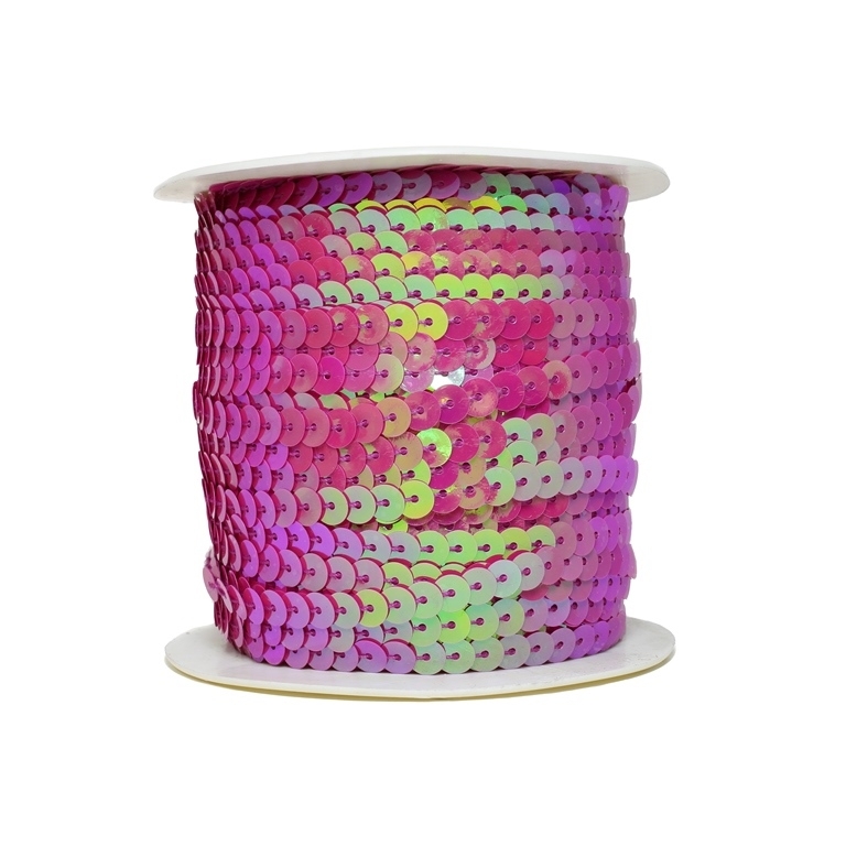 SEQUIN RIBBON WITH THREAD - MODEL 01 FLAT - SOLID АВ - CIRCLE 6mm - CYCLAMEN 20 - ROLL 80yards(73m)