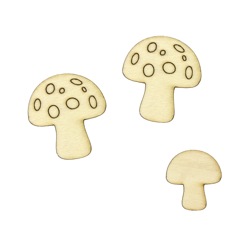 LASER CUT WOODEN FIGURES FOR GLUING - MUSHROOM 01 - 27x30mm NATURAL - 10pcs.