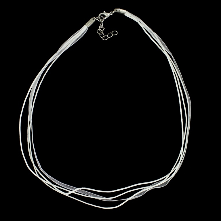 NECKLACE WITH CLASP - THREAD AND ORGANZA - NECKLACE - 43+4cm WHITE 101 - 1pc.