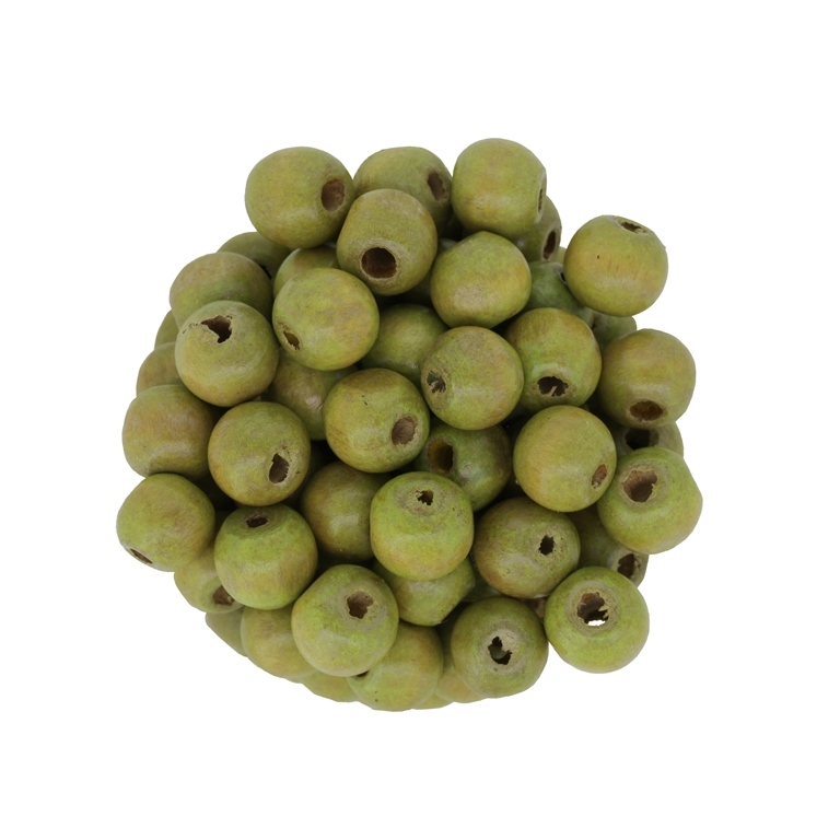 WOODEN BEADS - BALL SHAPED - 8x9mm GREEN (LIGHT) А25 - 50g (223pcs.) Hole-2.0mm