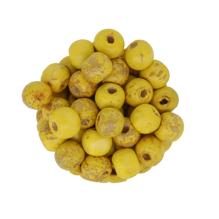 WOODEN BEADS - BALL SHAPED - 9x10mm YELLOW А37 - SECOND-RATE - 50g (160pcs.) Hole-4.0mm