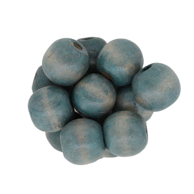 WOODEN BEADS - BALL SHAPED - 16x18mm BLUE (MATTE) А43 - PACKAGE 500g (320pcs.) Hole-5.0mm