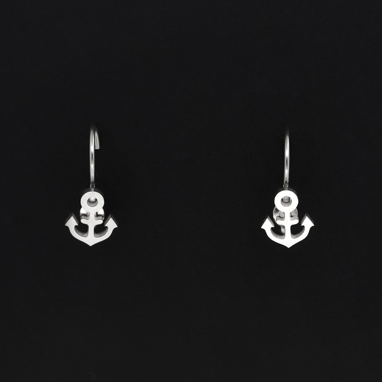 JEWELRY - EARRINGS - ENGLISH FASTENING - STAINLESS STEEL - ANCHOR Е265 - 0.8x1.6cm NICKEL - 1 pair