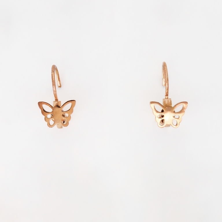 JEWELRY - EARRINGS - ENGLISH FASTENING - STAINLESS STEEL - BUTTERFLY Е271 - 0.9x1.6cm ROSE GOLD - 1 pair