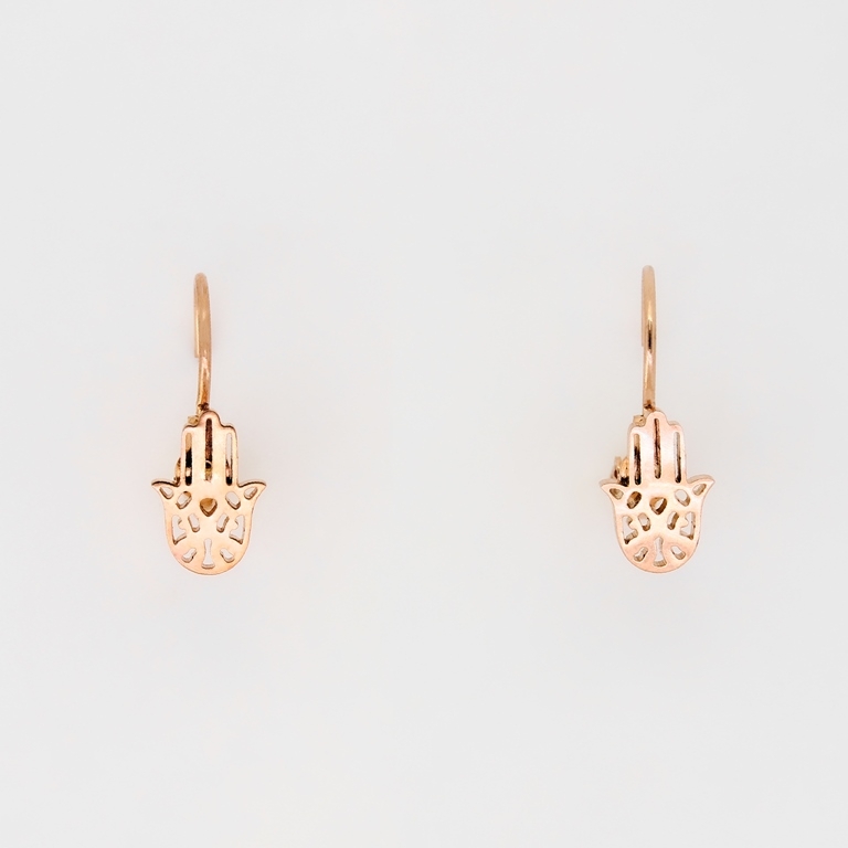 JEWELRY - EARRINGS - ENGLISH FASTENING - STAINLESS STEEL - THE HAND OF FATIMA Е267 - 0.7x1.7cm ROSE GOLD - 1 pair