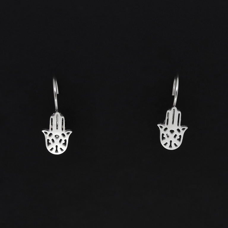 JEWELRY - EARRINGS - ENGLISH FASTENING - STAINLESS STEEL - THE HAND OF FATIMA Е267 - 0.7x1.7cm NICKEL - 1 pair