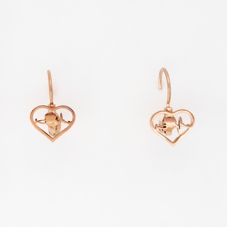 JEWELRY - EARRINGS - ENGLISH FASTENING - STAINLESS STEEL - HEART WITH PULSE Е268 - 1.1x1.7cm ROSE GOLD - 1 pair