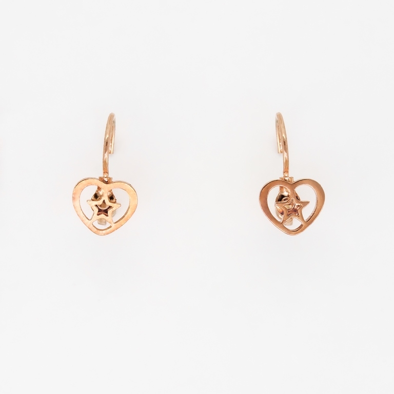 JEWELRY - EARRINGS - ENGLISH FASTENING - STAINLESS STEEL - HEART WITH STAR Е269 - 0.9x1.7cm ROSE GOLD - 1 pair