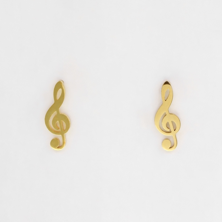 JEWELRY - EARRINGS - SCREW - STAINLESS STEEL - TREBLE CLEF Е278 - 0.7x1.8cm GOLD - 1 pair