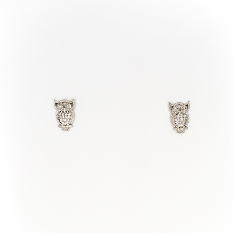 JEWELRY - EARRINGS - SCREW - ZIRCON - OWL Е301 - 0.9x1.2cm NICKEL - 1 pair