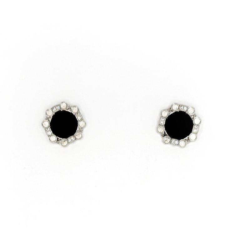 JEWELRY - EARRINGS - SCREW - ZIRCON - Е297 - 1.5x1.5cm NICKEL AND BLACK - 1 pair