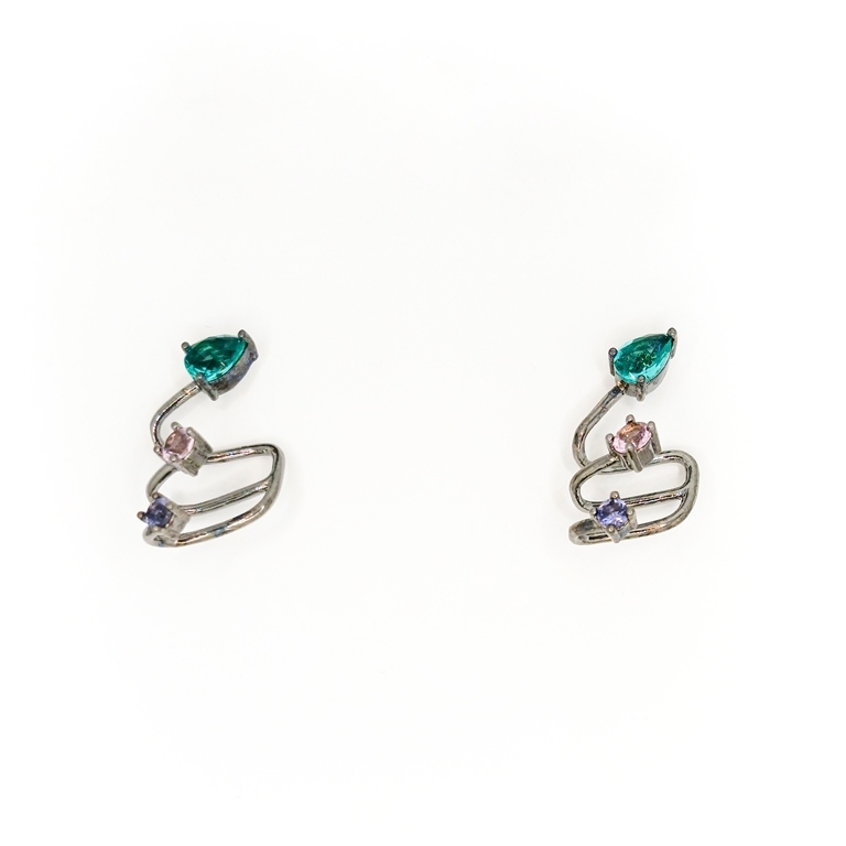 JEWELRY - EARRINGS - SCREW - ZIRCON - Е303 - 1.5x2.4cm OXIDIZED - 1 pair